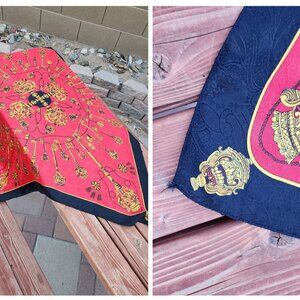 Blk Trim Red and Gold Keys Poly Scarf 34 X 35"